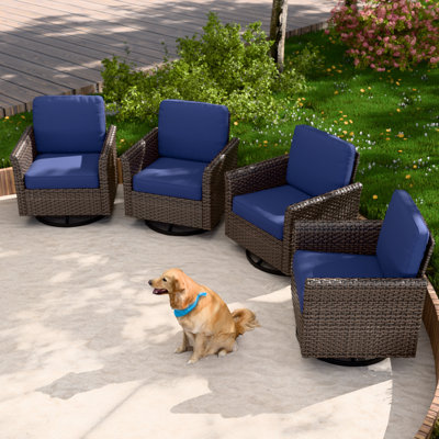 Outdoor Patio Multi-brown Wicker Rattan Spacious Seating Swivel Rocker Chairs with Cushions (Set of 4) by EAGLE PEAK