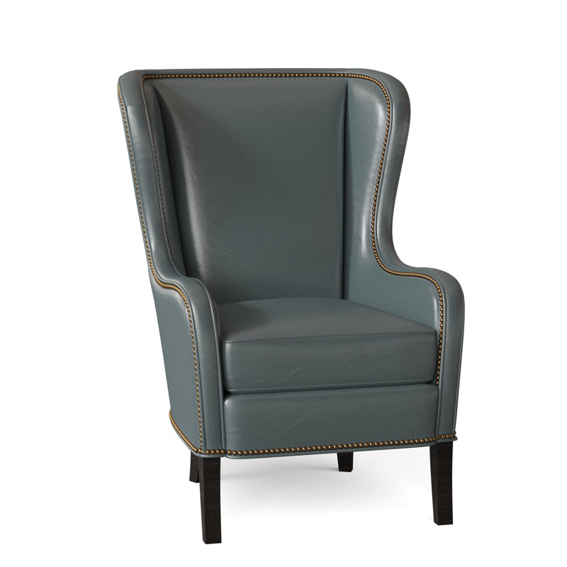 Aurora Leather Wingback Chair, French Natural, Aspen Lenado Brown Genuine Leather, Cobblestone