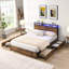 Structure de lit double, tête de lit avec station de charge, solide et stable, sans bruit, aucun sommier requis, assemblage facile-219130052-219130107