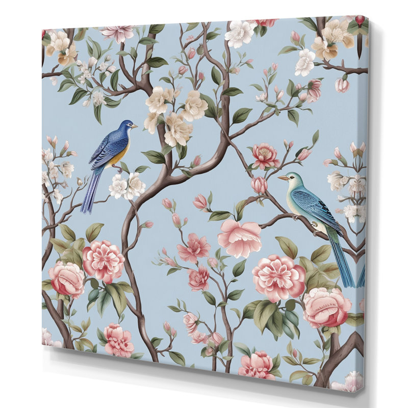 Minimalisme, oiseau sur fleurs IV, impression sur toile, Toile tendue, H 24 po x l 24 po x P 1 po