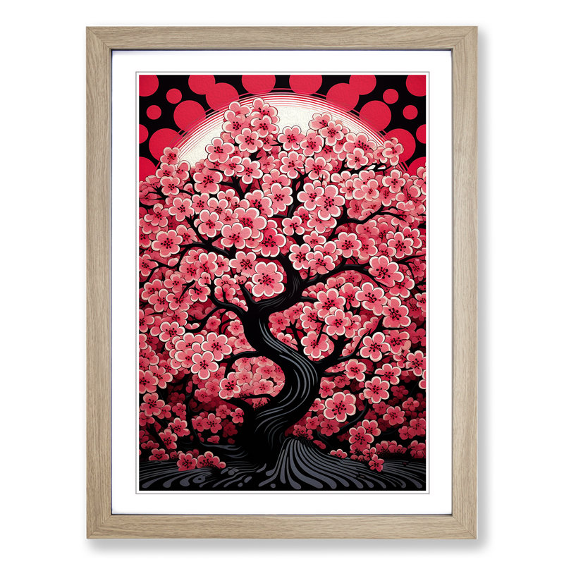 Cherry Blossom Tree Op No.2 - Single Picture Frame Print on Wood, Oak Framed, 64cm H x 46cm W x 2cm D