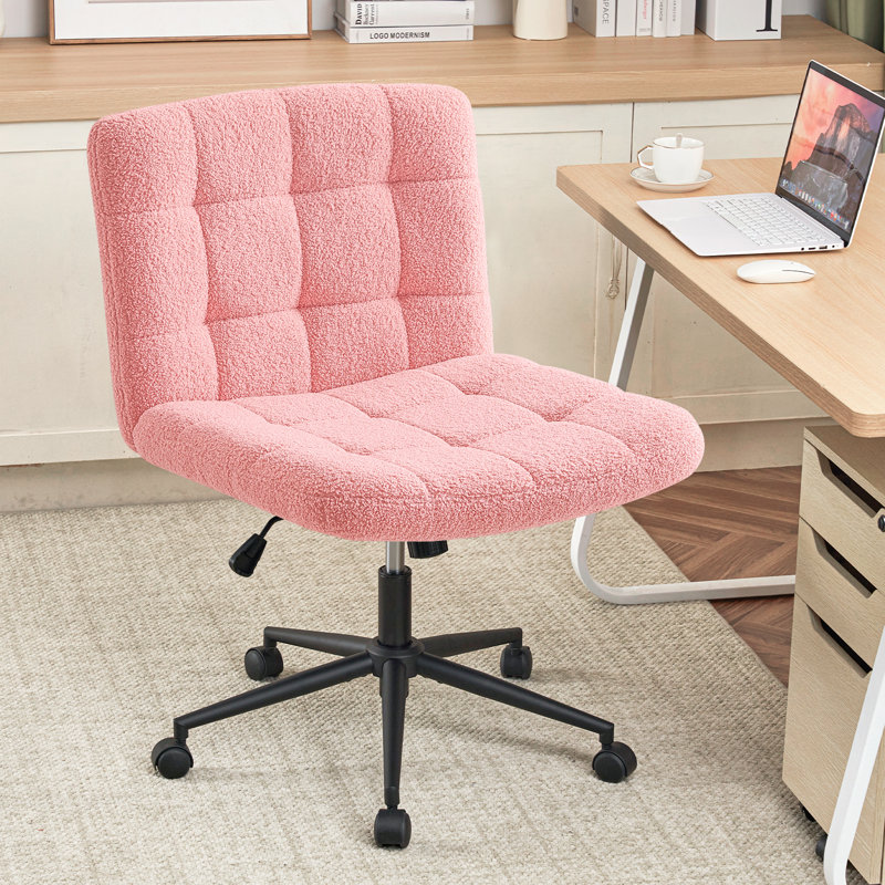 Chaises de bureau modernes avec roulettes, chaise de bureau pivotante sans accoudoirs pour siège large, Sherpa rose