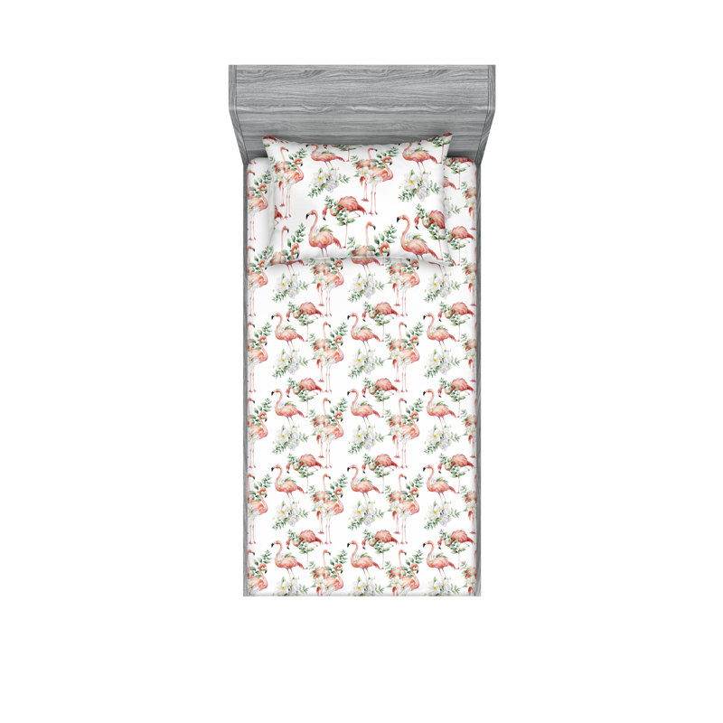 Microfiber Floral Sheet Set, Twin Sheet Set with 1 Pillowcase, Salmon White