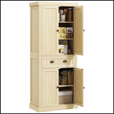 Spacious 72 Inch Kitchen Pantry Storage Cabinet with 4 Doors, Traditional Design for Freestanding Use and Ample Organization