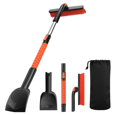 3 In 1 Extendable Snow Brush And Ice Scraper, 42" Adjustable Handle With 360° Rotating Head For Cars, Suvs, And Trucks