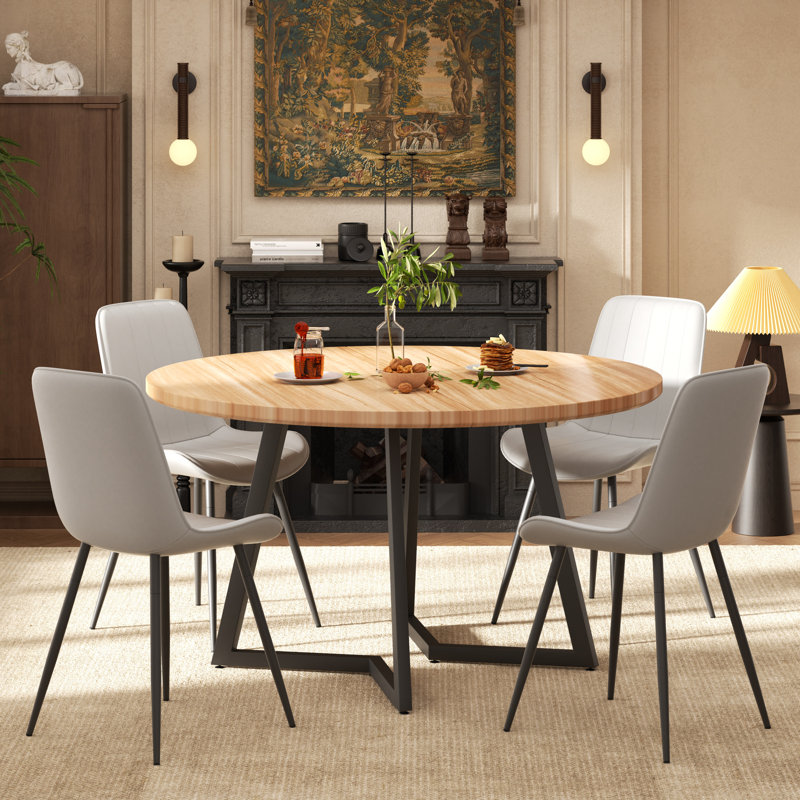 Ensemble de table de salle à manger 47,2, Bois naturel, Gris / Brun