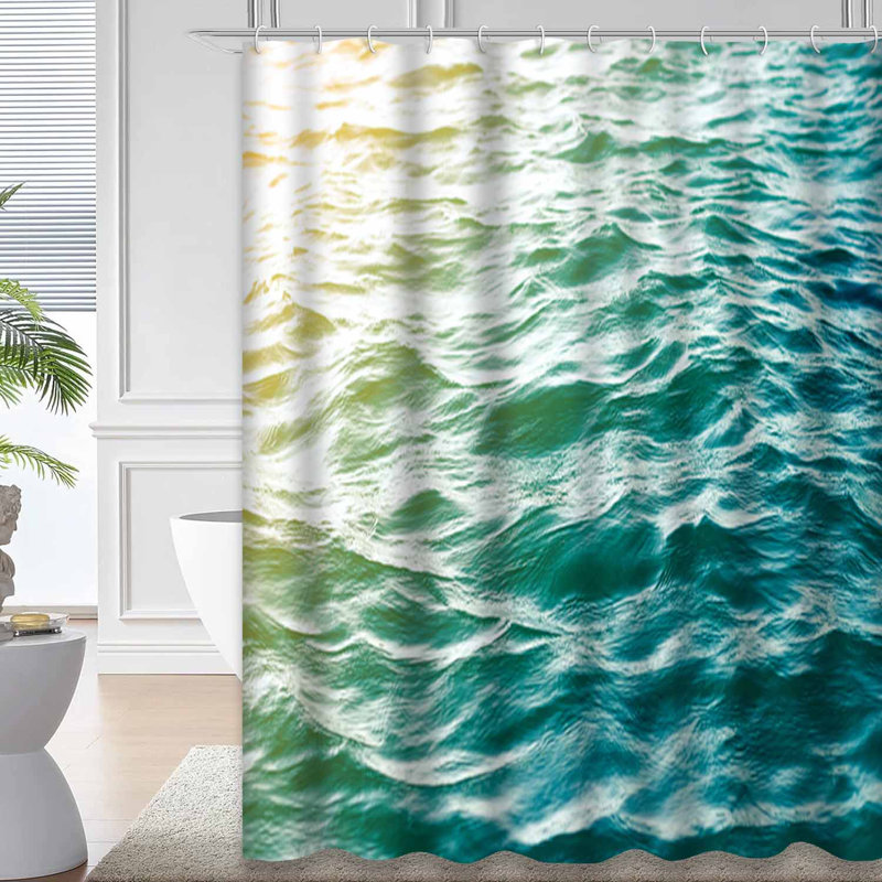Vague de mer style rétro été Hipster Beach Ocean Aqua avec 12 crochets, L 72 po x l 72 po