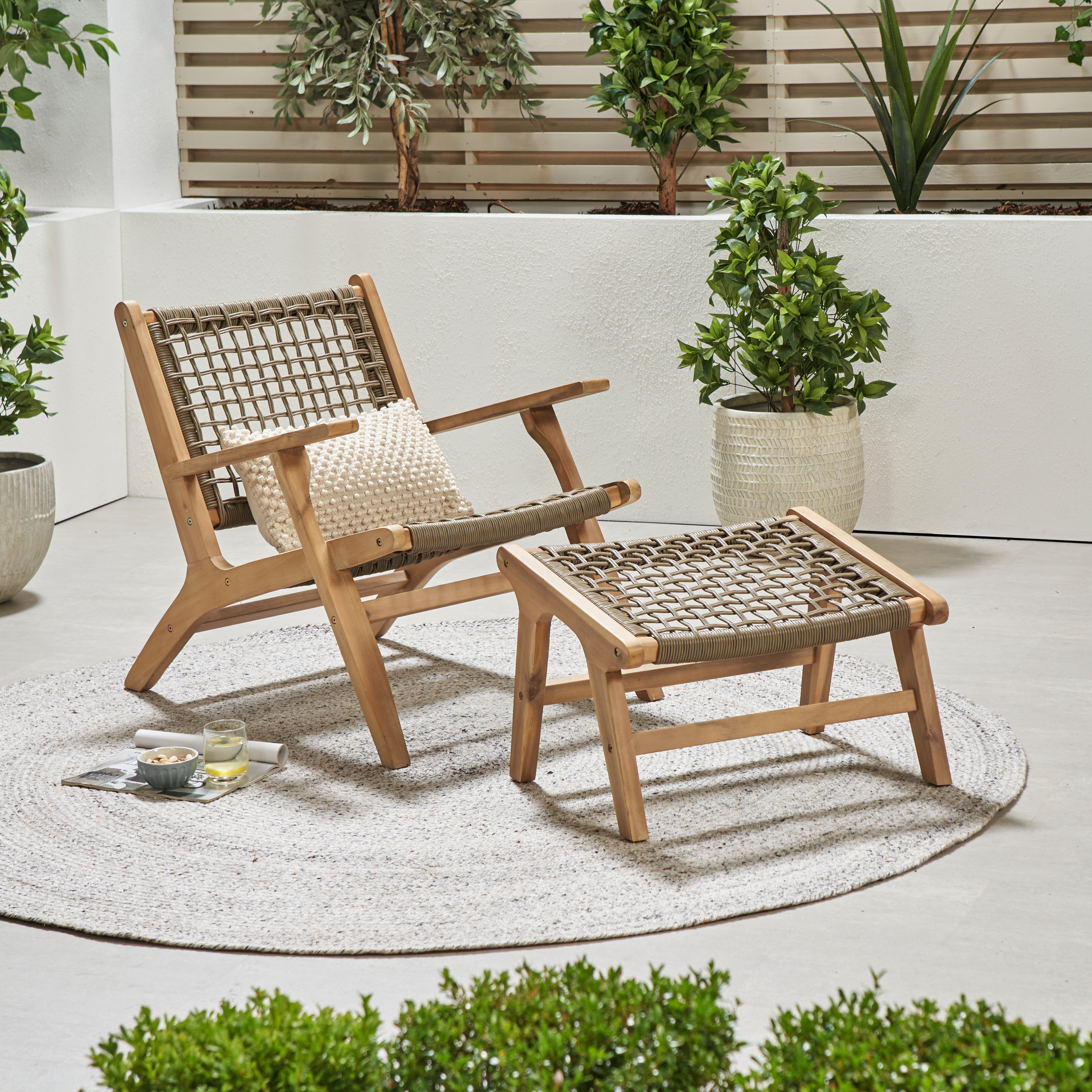 wood deck chair with footstool