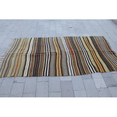 Tapis turc rayé tissé à la main en laine biologique avec un motif antique et antique, idéal pour n'importe quelle pièce de votre maison ou de votre bureau