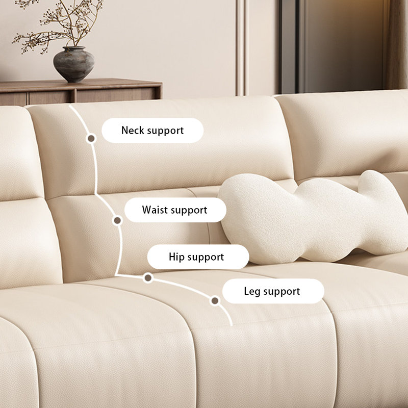 Canapé modulaire en cuir crème blanc cassé, H 35,43 po x l 110,24 po x P 36,22 po, Blanc crémeux