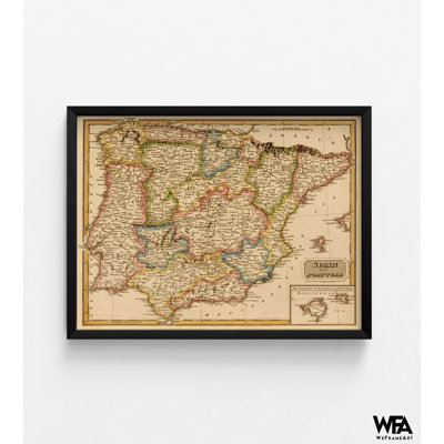 Espagne 1817, carte de campagne européenne, carte antique de l'Espagne, décor de bureau, bibliothèque, art mural, affiche, petit bureau à domicile