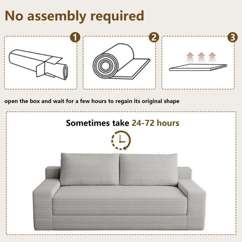 70.87" Loveseat Sofa, Comfy Deep Seat Sofa Bed, Modern Small Corduroy Couch For Living Room, Apartment, Sofa In A Box, No Assembly