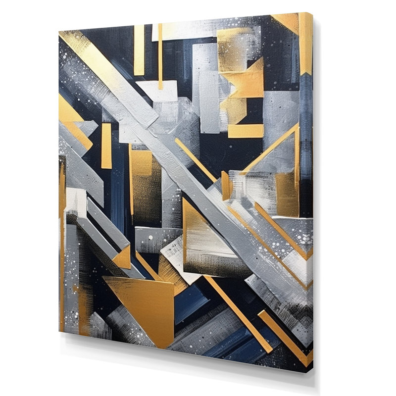 Abstractions dorées et grises III sur toile, Toile tendue, H 20 po x l 12 po x P 1 po