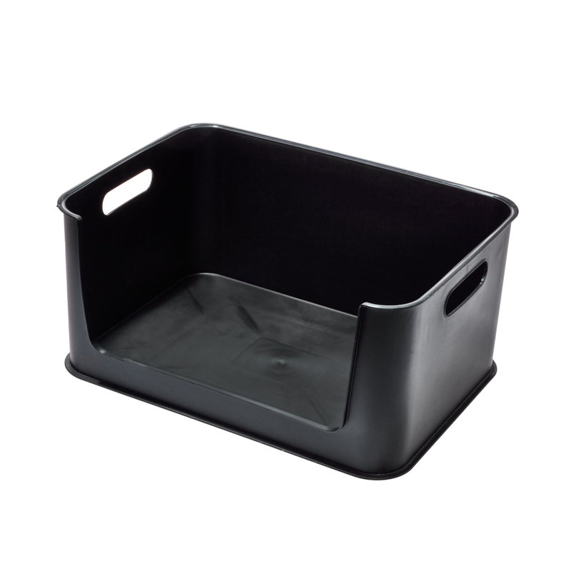 iDesign Recycled Plastic Large Open Front Stacking Storage Bin with Handles – Matte Black