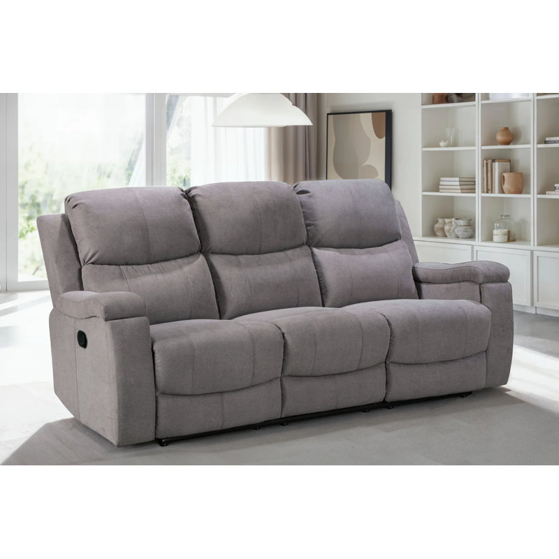 Chenille Reclining Sofa, Light Grey, 3