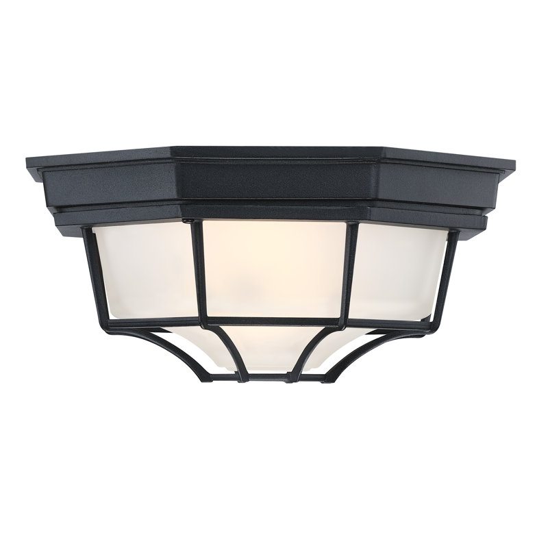 2 Pack 11.42 in 1-Light Retro Textured Black Ceiling Mount Light Fixture with Frosted Glass for Hallway,E26, Matte Black