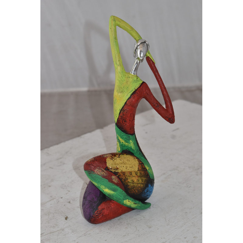 Vitala Multicolor Stretching Woman Resin Statue Size: 5" x 4" x 10"H