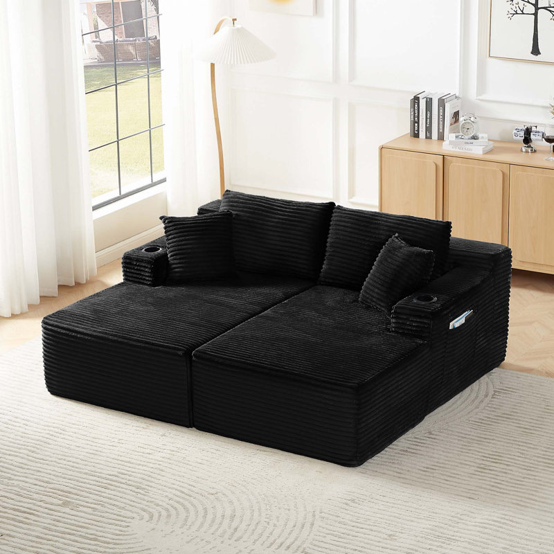 Modular Sectional Sofa, 26" H x 133.5" W x 66.1" D, Black Corduroy