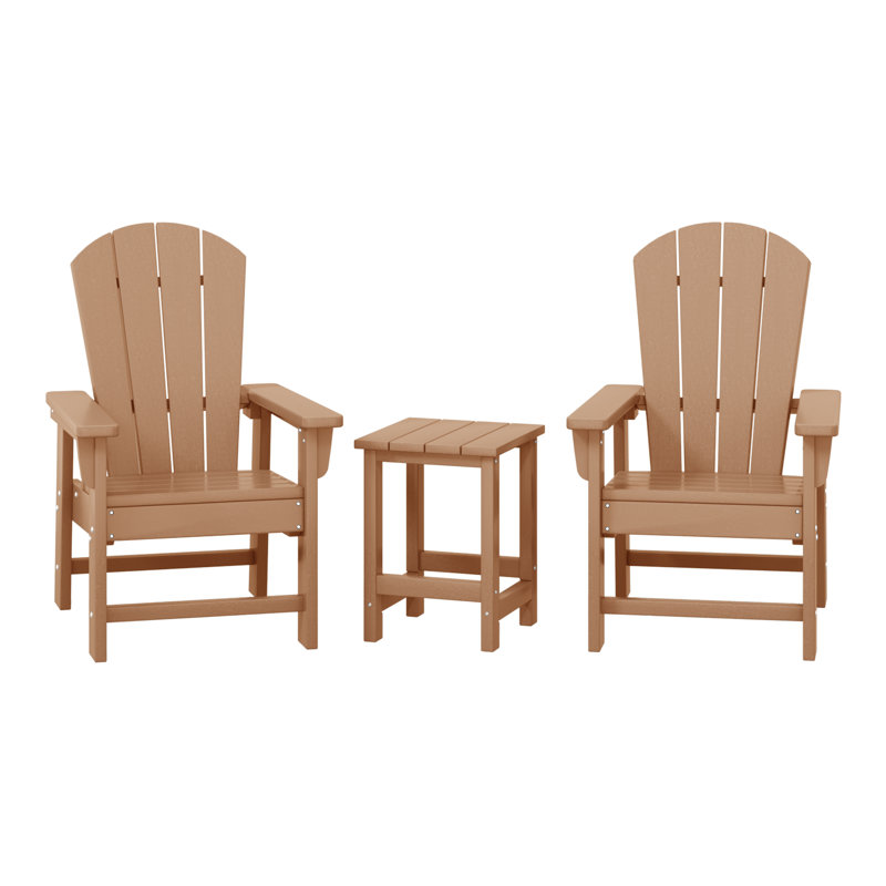 Laguna Kids Outdoor Poly Adirondack Chair With Side Table 3-Piece Set, Teak