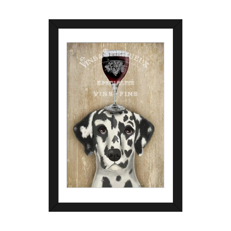 « dog aou vine dalmatien », impression sur toile, H 24 po x l 16 po x P 1 po, Papier d'art encadré noir, Blanc