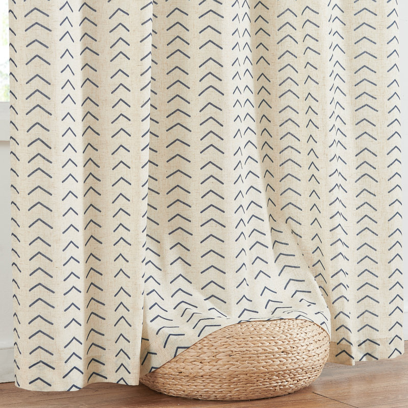 Printed Linen Farmhouse Boho Rod Pocket Curtains, 50" W x 96" L, Blue