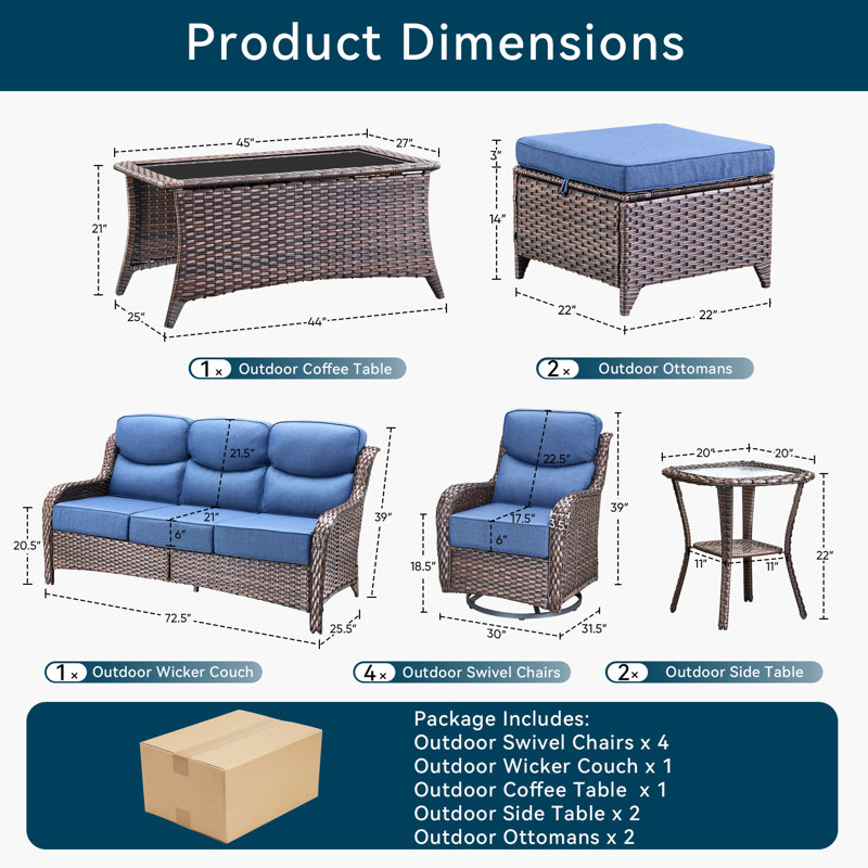 10 Pieces Patio Furniture Set, Outdoor Wicker Sofa Couch With Swivel Chairs And Coffee Table, All Weather High Back Modern Conversation Sets