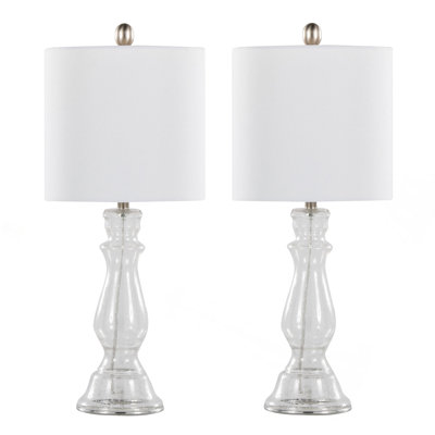 Lampe de table 24 "en verre grainé transparent, nickel brossé et toile de lin Bishop de Grandview Gallery - ensemble de 2