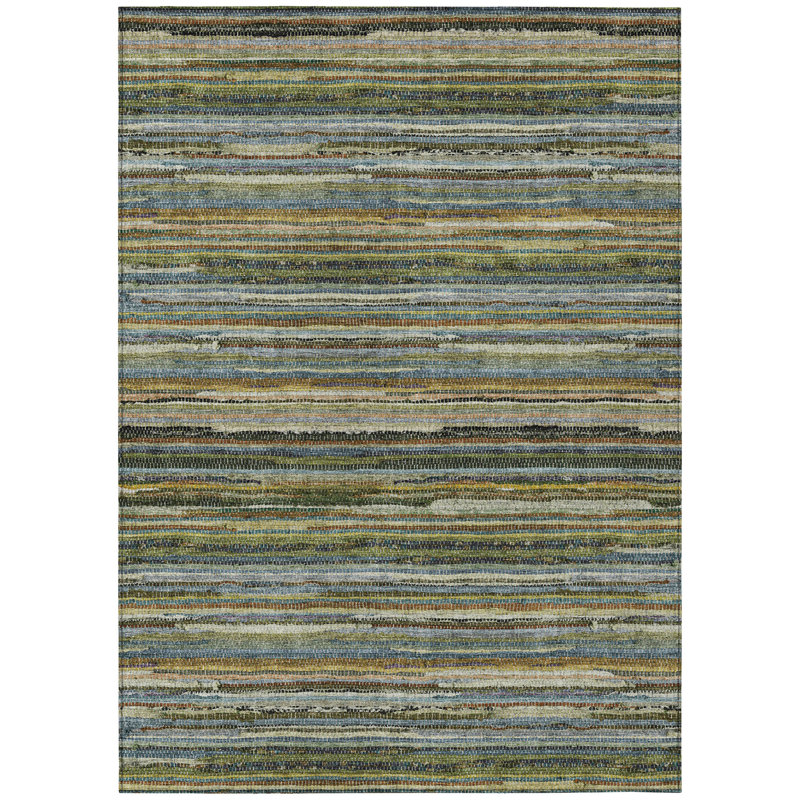 Machine Washable Indoor/Outdoor Chantille ACN2717 Striped Rug, 3' x 5', Green