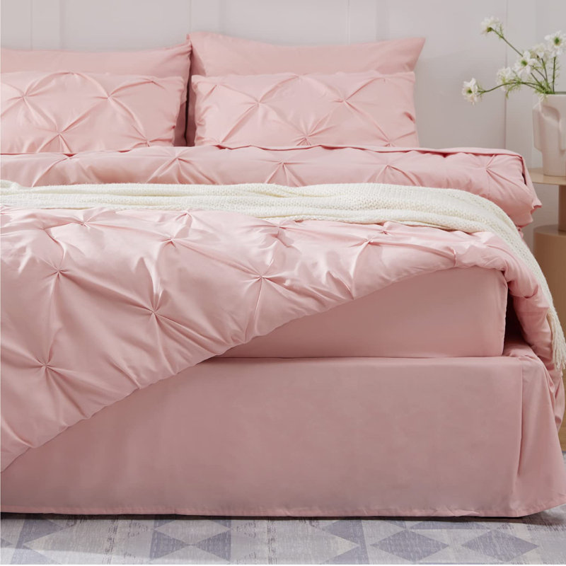 Bedsure Queen Burgundy Pintuck Bed-in-a-Bag - Mineral Blue Pinch Pleat Comforter Set with Sheets, Pillowcases & Shams (Set of 7)