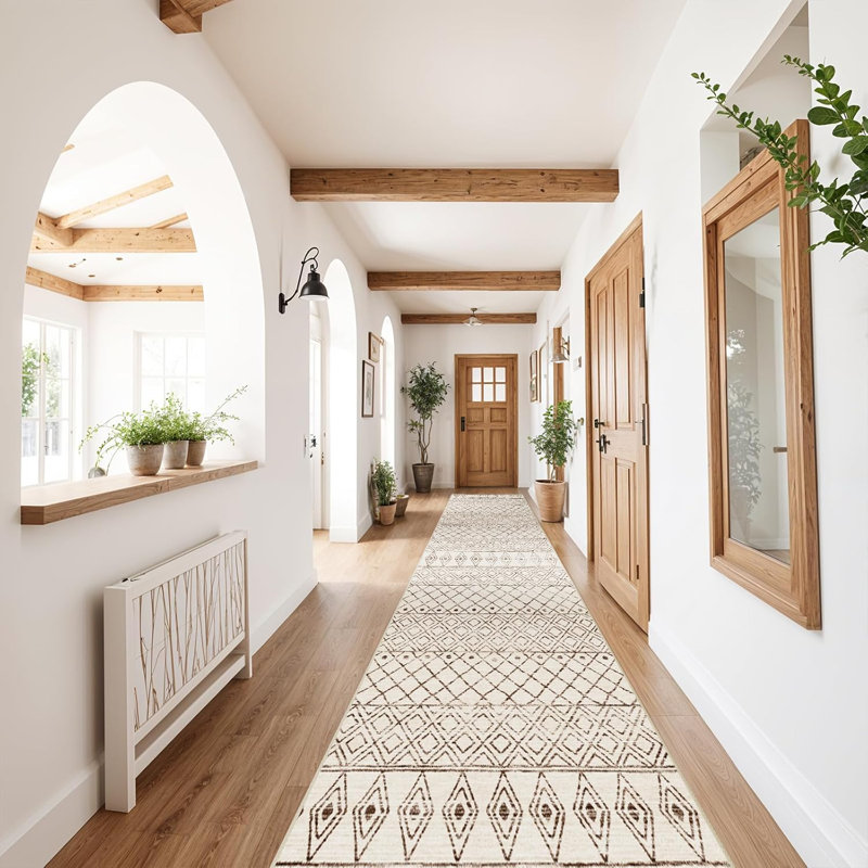 Small Rug Washable - Moroccan Kitchen Area Rugs Low Pile Indoor Mat Non Slip with Rubber Backing Soft Area Rug Pet Friendly for for Entryway Front Door Bedroom Geo Beige