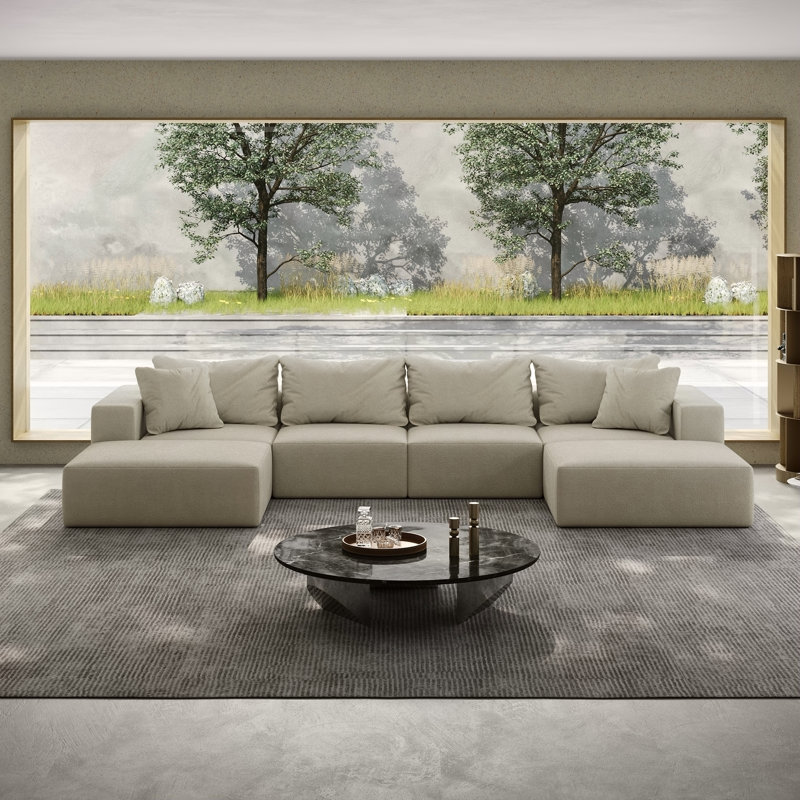 Boneless Oversized Sponge Cloud Sofa,Modern Upholstered Sectional Sofa Couch Set,Modular 162" L Shaped Sectional Living Room Sofa Set With 6 Pillows,Free Combination Sofa Couch For Living Room,Bedroom