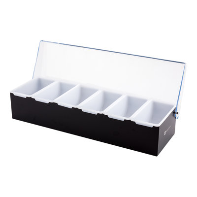 Bar Lux Black Stainless Steel Condiment Caddy - 6 Plastic Inserts - 18" X 5 3/4" X 4" - 1 Count Box