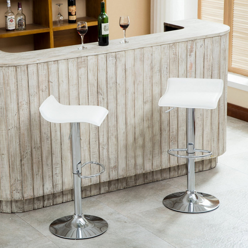 Tabourets pivotants réglables contemporains chromés avec siège blanc, ensemble de 2