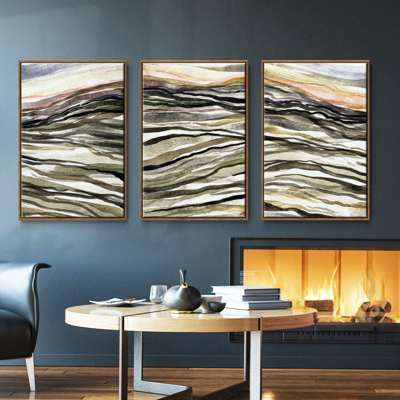 Waterscapes I, ensemble de 3 toiles encadrées, H 40 po x l 78 po, Noyer