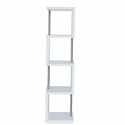 Rectangular 4-Shelf Bookcas in White and Chrome