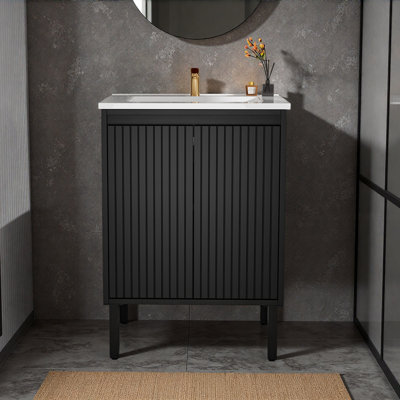 24 Inch Bathroom Vanity With Sink, Floor - Standing Structure For Stability, Soft - Closing Drawers For Noiseless Operation