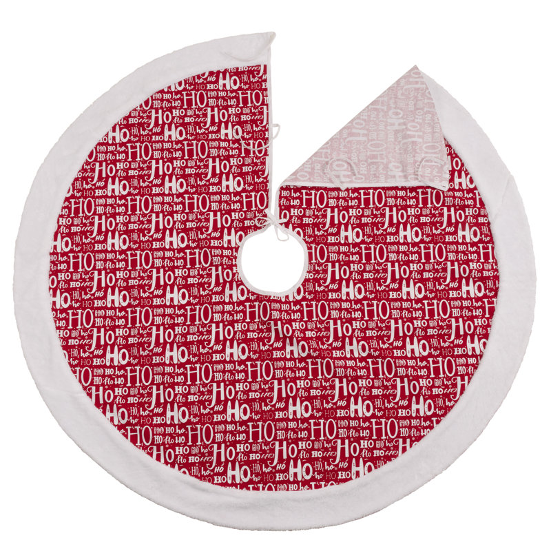 Festive Red and White Cotton Christmas Tree Skirt, 56" Round