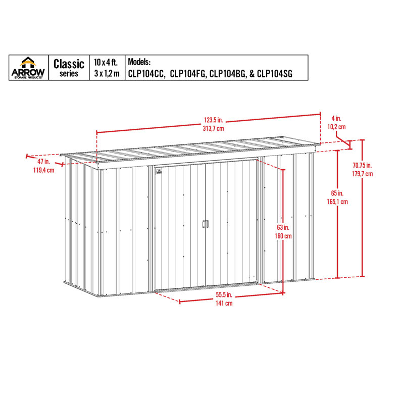 10 ft. x 4 ft. Flute Grey Galvanized Steel Storage Shed