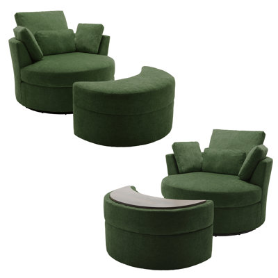 Upholstered Swivel Lounge Armchair With Storage Ottoman(Set of 2)