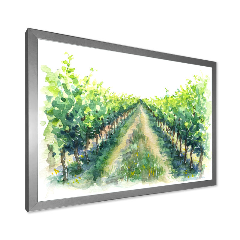 Scène de campagne - Vineyard Road - peinture sur toile, H 30 po x l 40 po x 1,5 po, Toile encadrée argentée