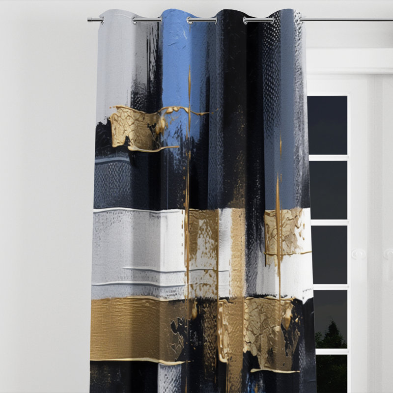 Avilyn - Collages Grommet Curtain - Velvet Room Darkening Abstract Curtain - 1 Panel, 52" W x 84" L, Silver Grommets