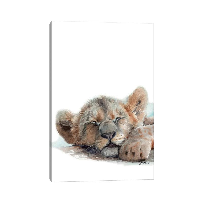 Sleeping Baby Lion by Watercolor Luv - Wrapped Canvas Painting, 101.6cm H x 66.04cm W x 1.91cm D