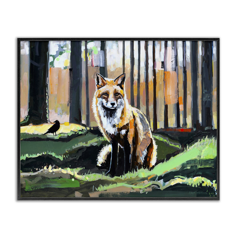  Fox in Forest Trees, art de la giclée par Adam Swanson, H 11 po x l 14 po, Giclée encadrée noir minuit