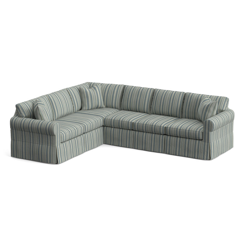 Bedford Upholstered Sectional, Green and Blue Stripe; 0252-54, Left Hand Facing