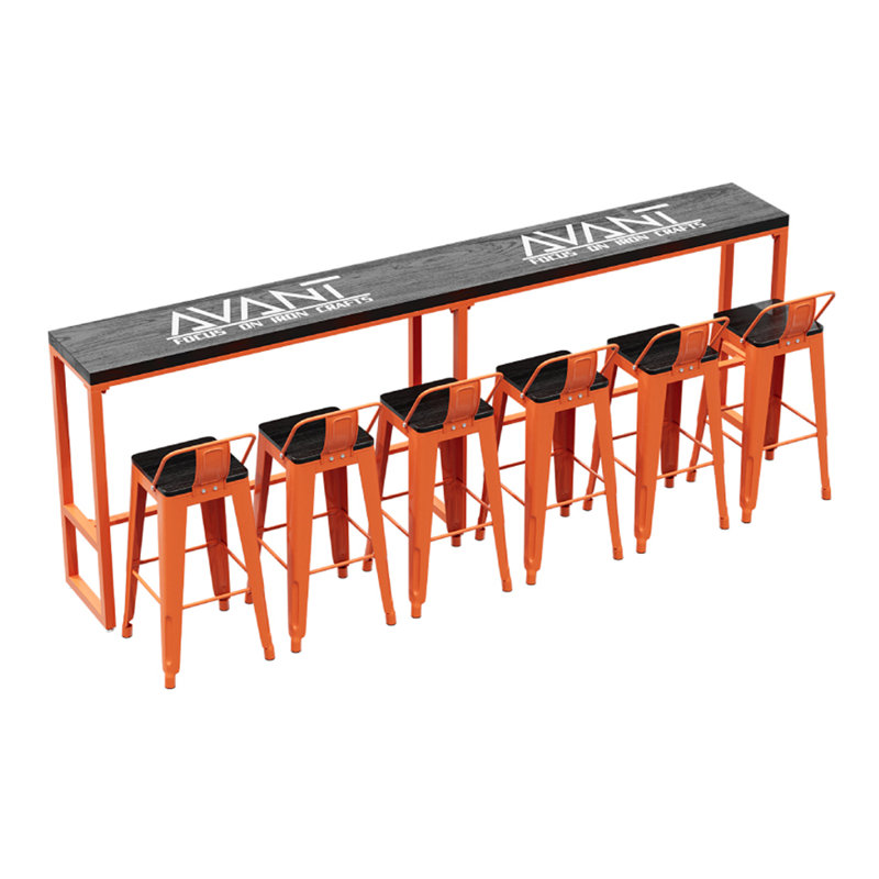 Industrial Style High Table And Chairs Set 6 - Person Solid Wood Top Trestle Dining Set