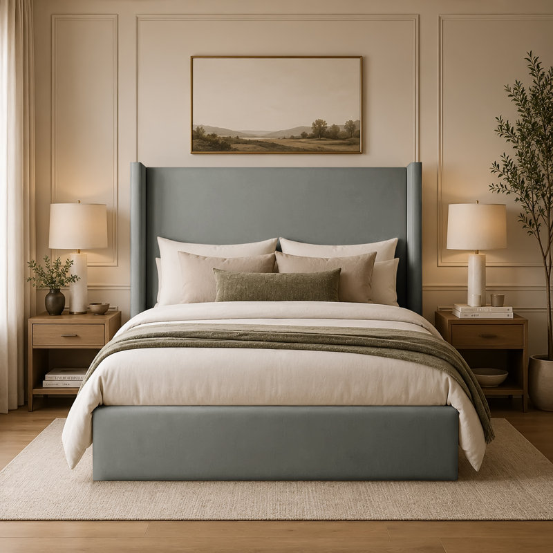 Upholstered Velvet Bed, Kingsize (5'), Grey