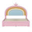 Lit double tapissier arc-en-ciel pleine grandeur, lit plateforme en velours avec tiroir de rangement, sans sommier, coloré et rose-421584831