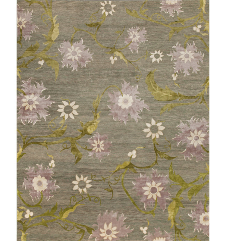 Trinidad Hand Woven Silk and Wool Floral Area Rug, Rectangle 12' x 16'