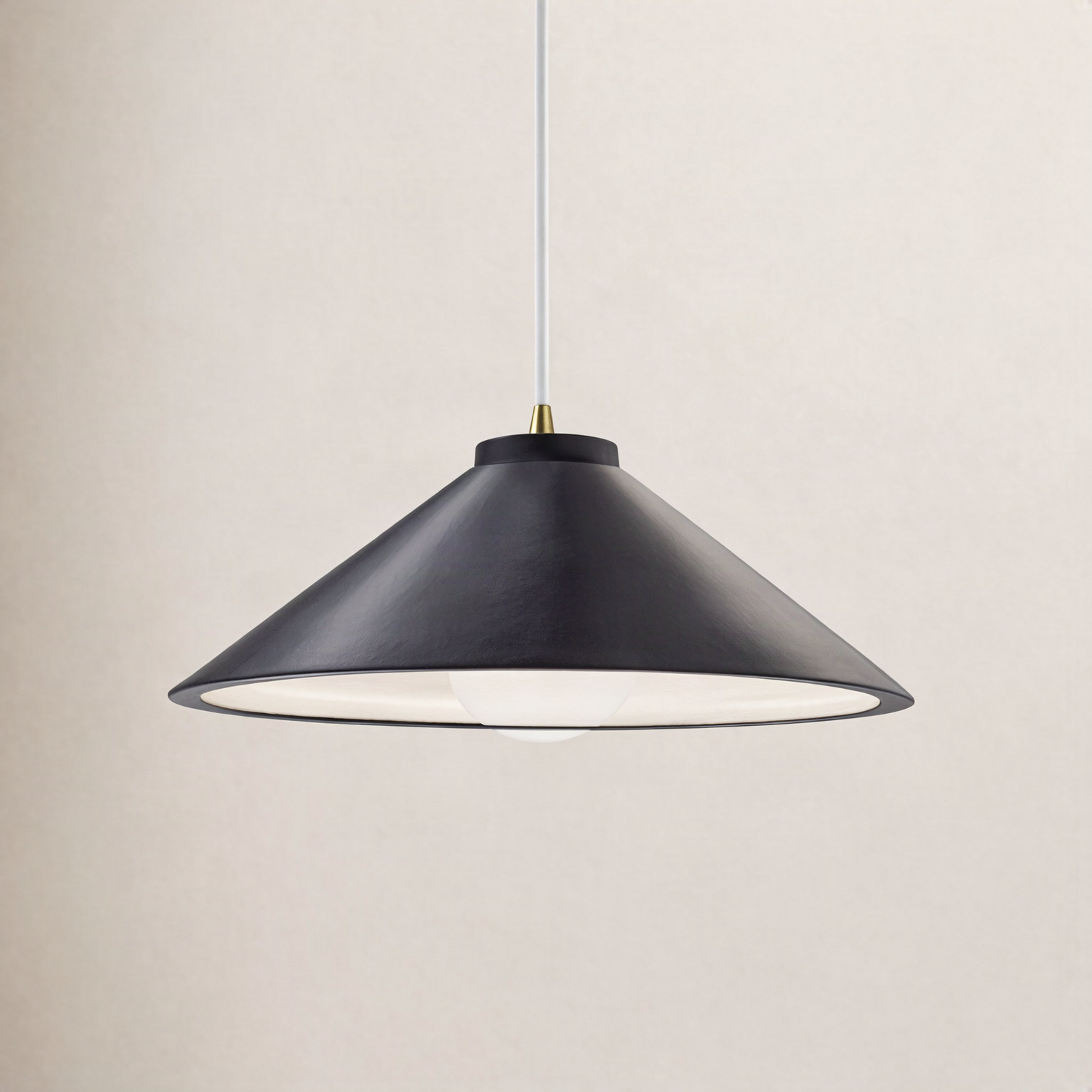 Leni Dimmable Cone Single Light Pendant, Carbon Matte Black, Antique Brass