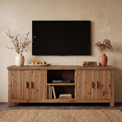63" Wood Tv Stand For Tvs Up To 70", Farmhouse Media Console With 2 Cabinets & Open Storage Shelves, Entertainment Center For Living Room